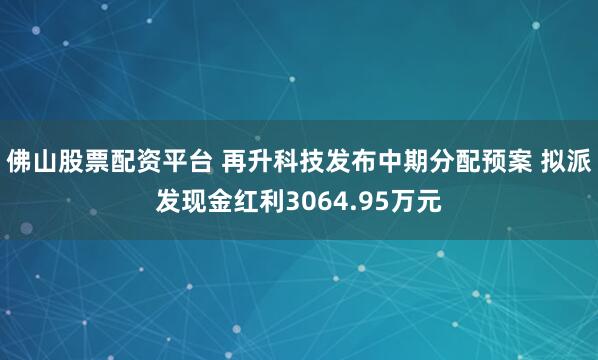 佛山股票配资平台 再升科技发布中期分配预案 拟派发现金红利3064.95万元